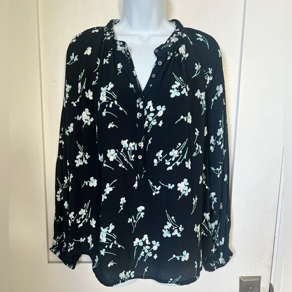 NWT J. Crew Black Floral Long-Sleeve Drapey Popover Women's Shirt Blouse size S - Picture 9 of 13